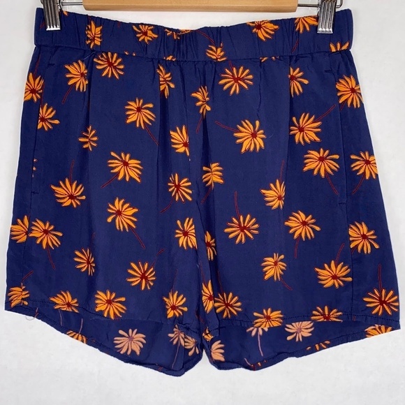 Madewell Navy Blue Daisy Floral Pull On Shorts with Pockets, size XS EUC - Picture 1 of 5